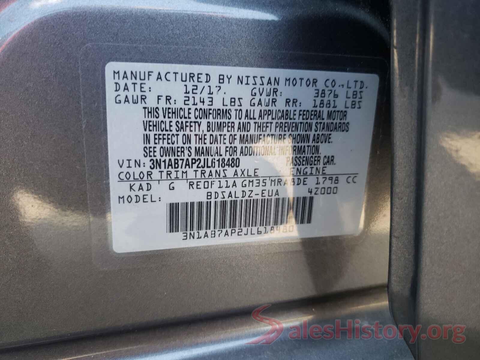 3N1AB7AP2JL618480 2018 NISSAN SENTRA