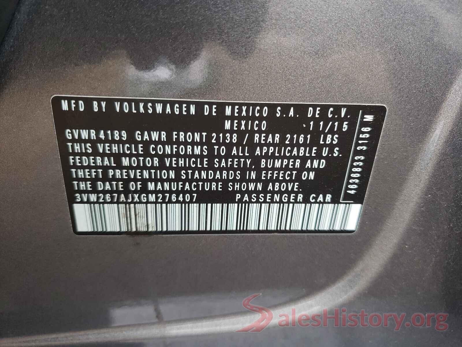 3VW267AJXGM276407 2016 VOLKSWAGEN JETTA