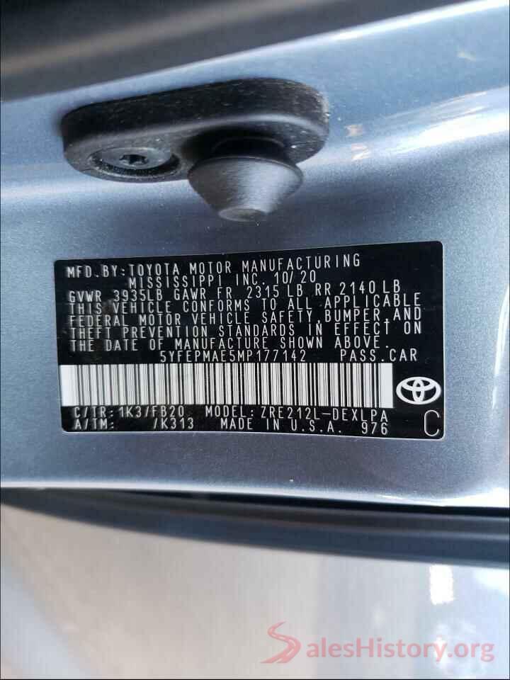 5YFEPMAE5MP177142 2021 TOYOTA COROLLA