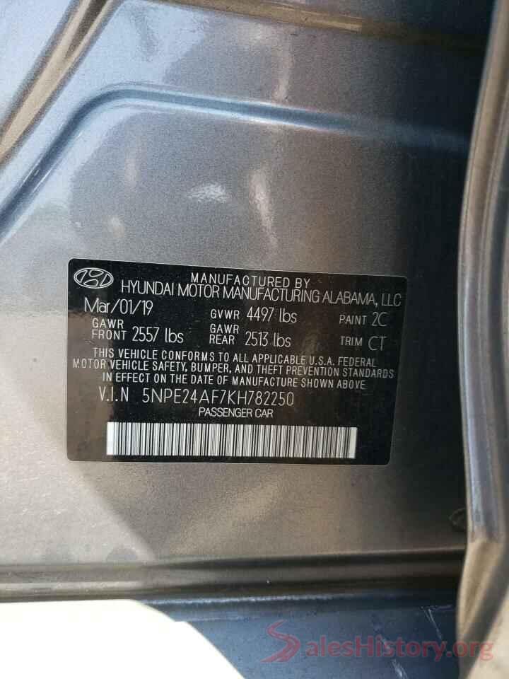 5NPE24AF7KH782250 2019 HYUNDAI SONATA