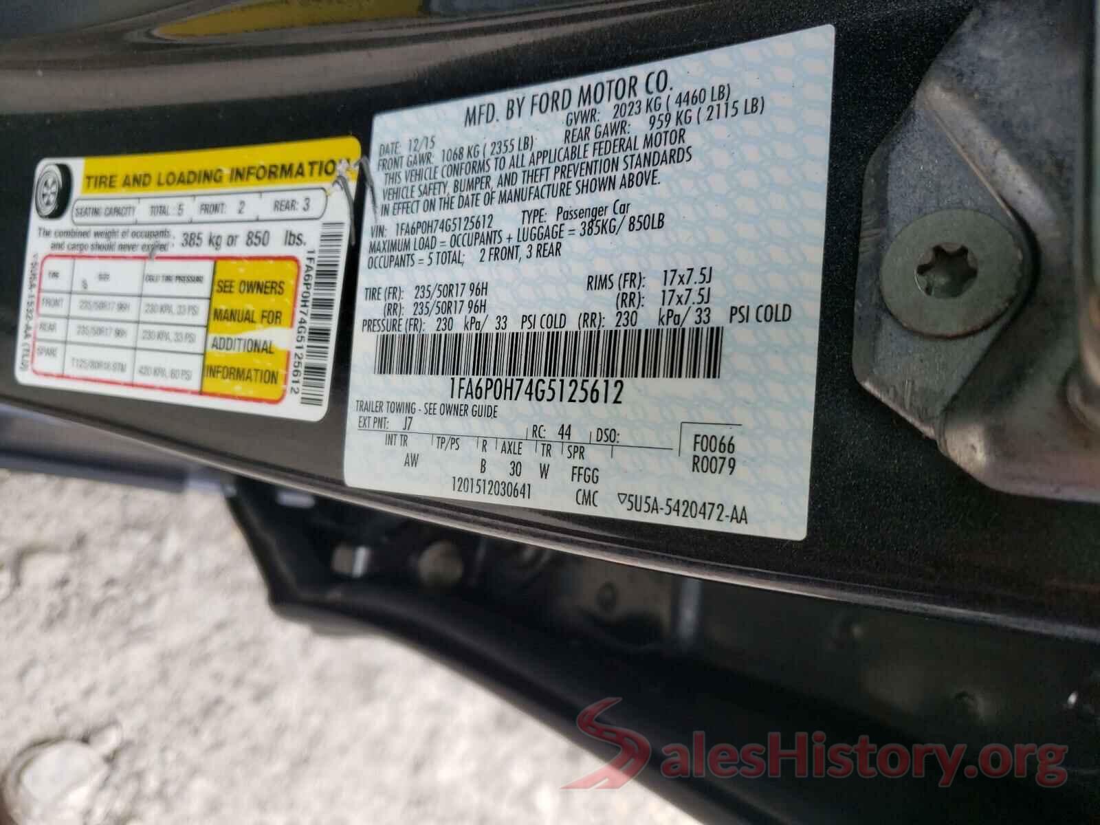 1FA6P0H74G5125612 2016 FORD FUSION