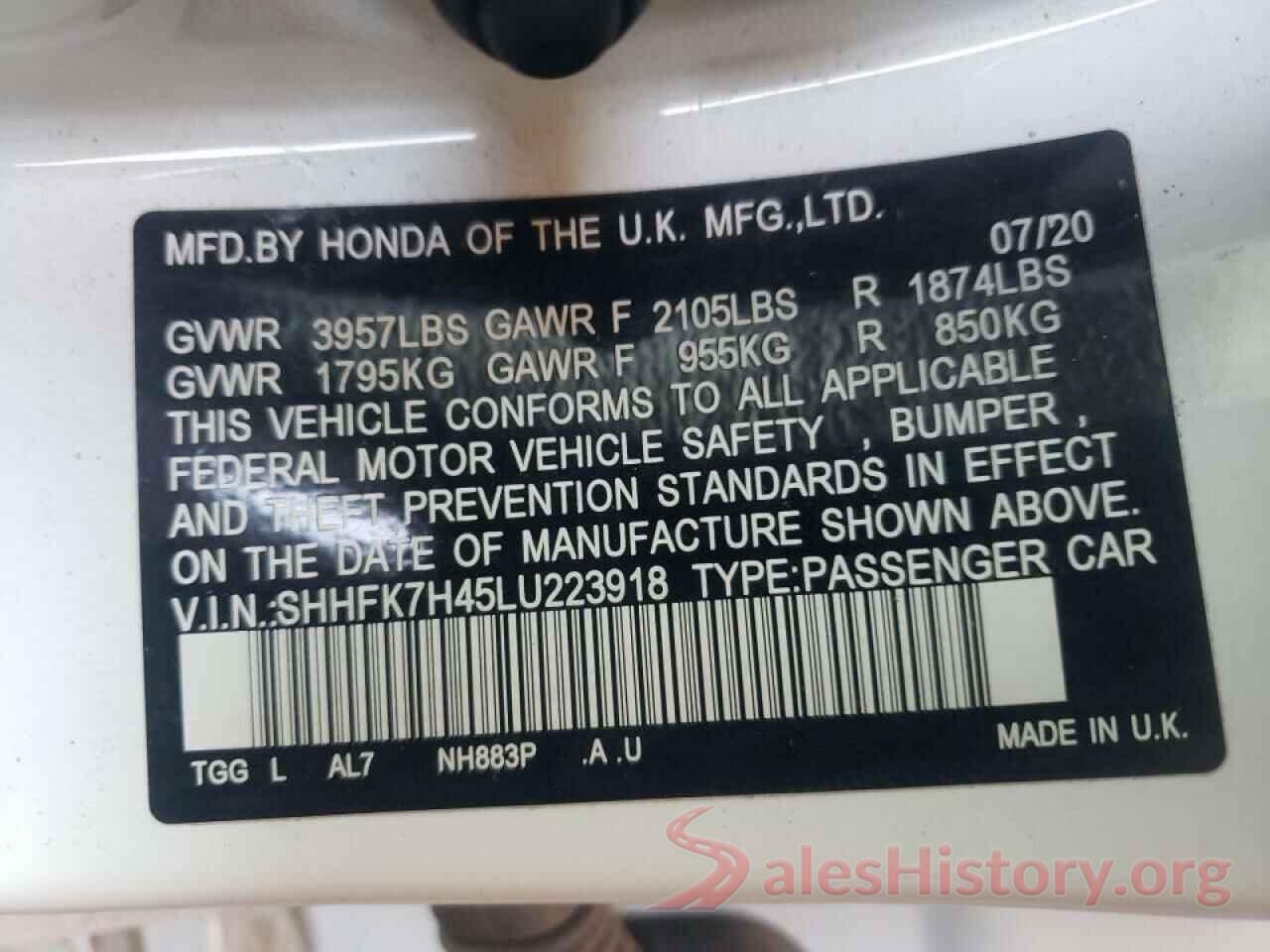 SHHFK7H45LU223918 2020 HONDA CIVIC