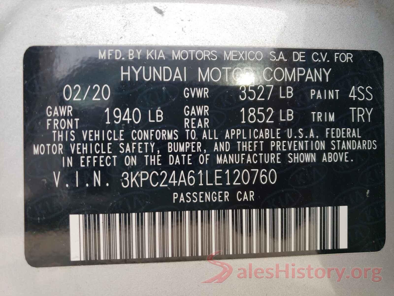 3KPC24A61LE120760 2020 HYUNDAI ACCENT