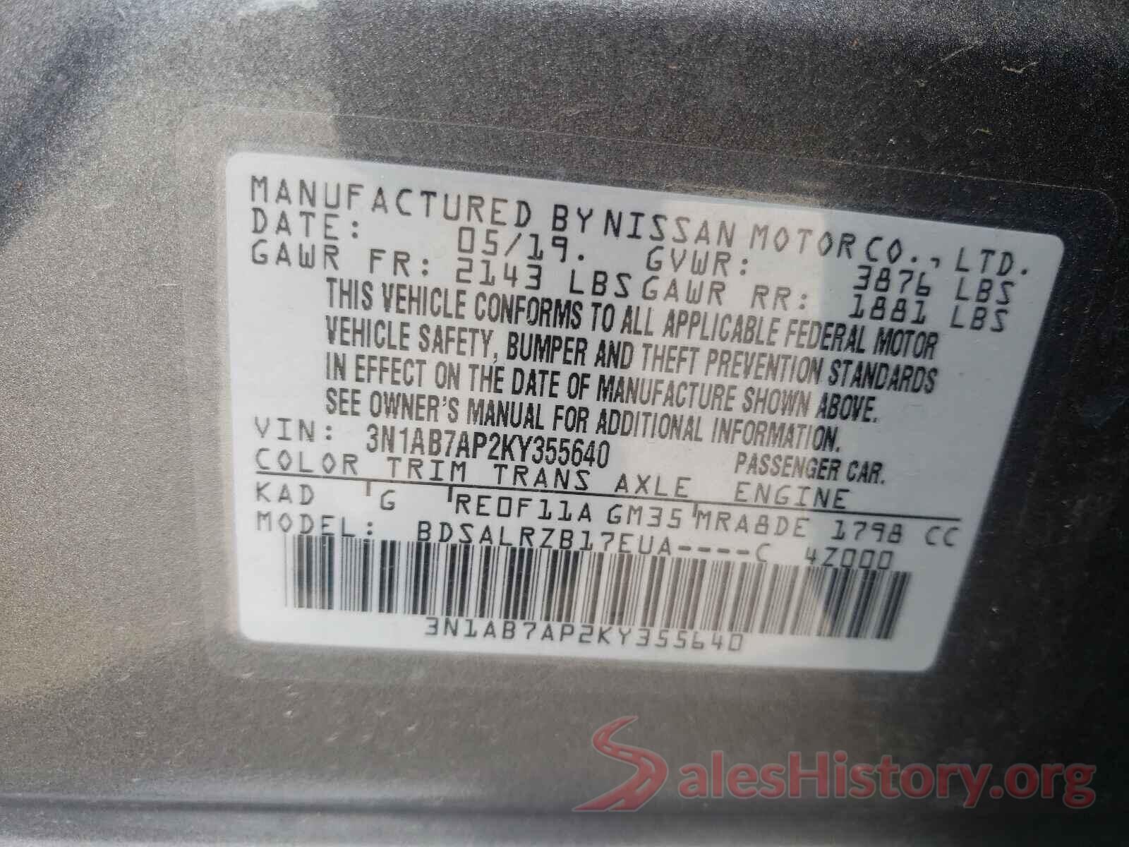 3N1AB7AP2KY355640 2019 NISSAN SENTRA