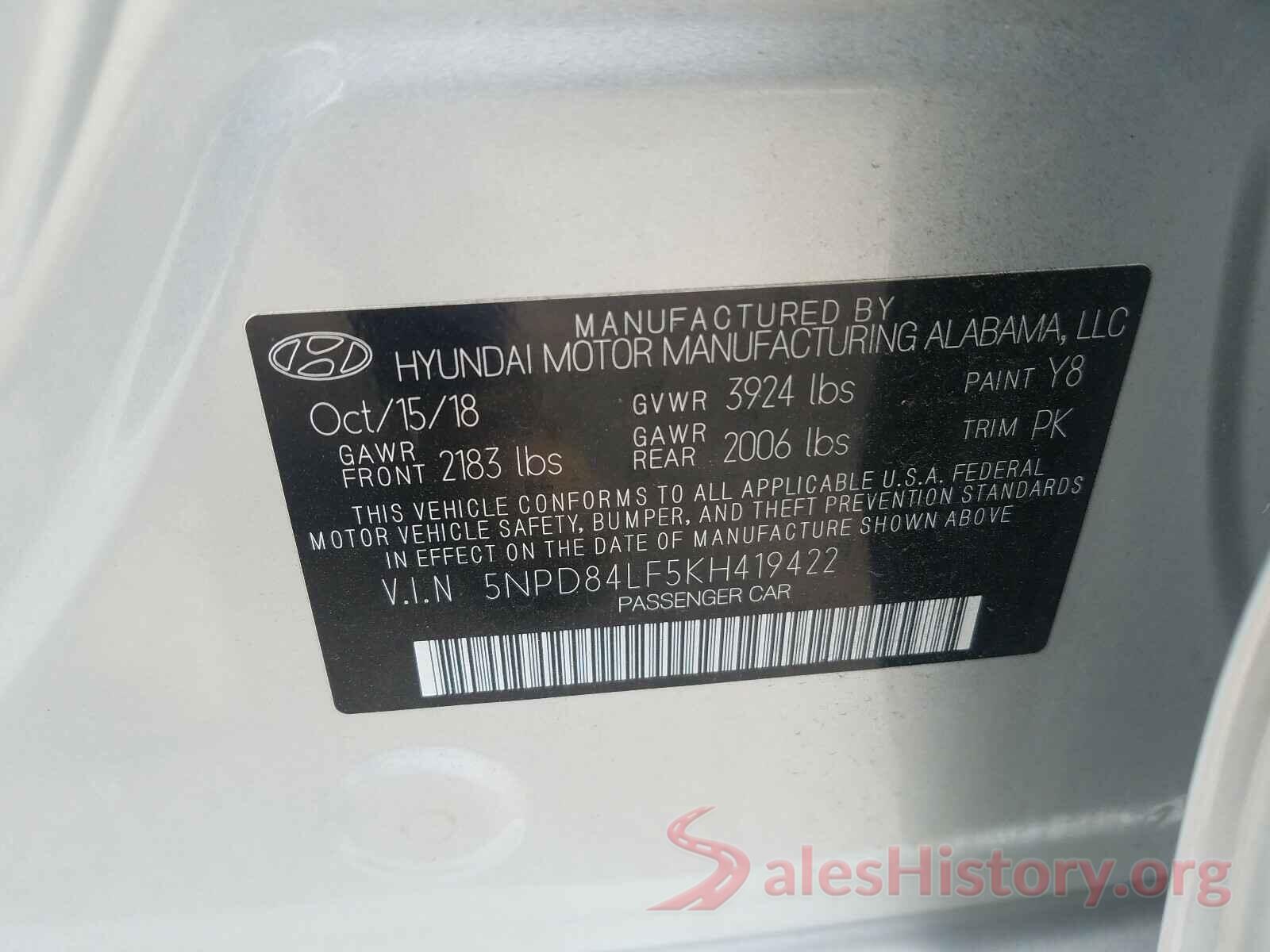 5NPD84LF5KH419422 2019 HYUNDAI ELANTRA