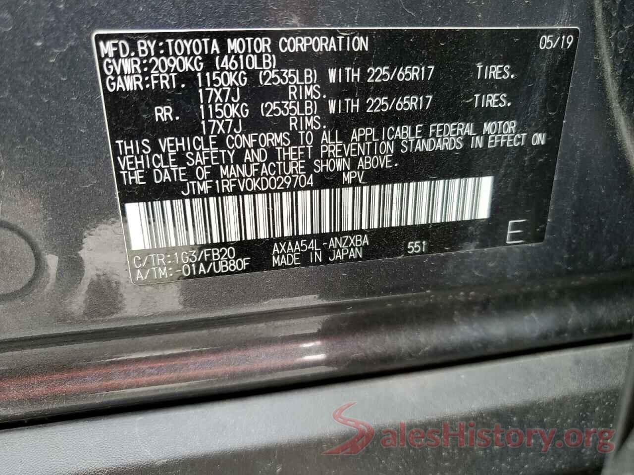 JTMF1RFV0KD029704 2019 TOYOTA RAV4