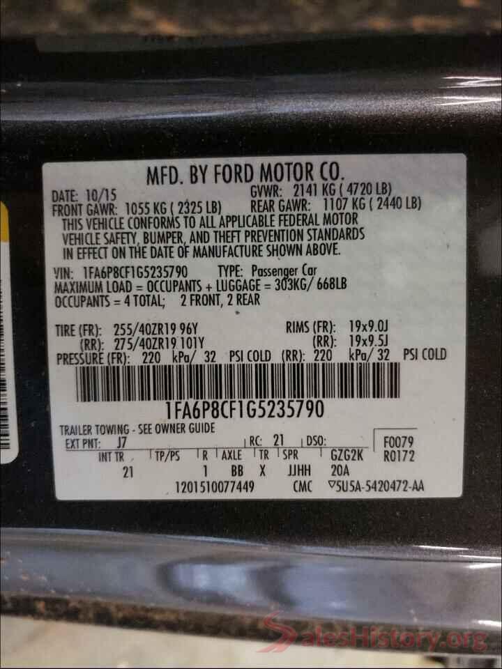 1FA6P8CF1G5235790 2016 FORD MUSTANG