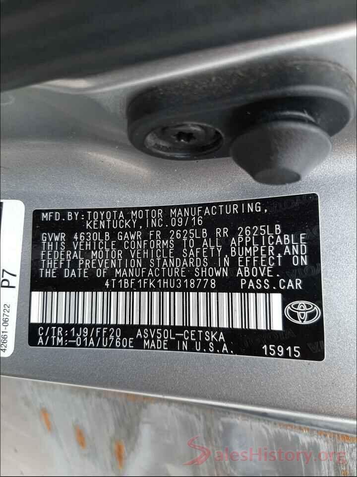 4T1BF1FK1HU318778 2017 TOYOTA CAMRY