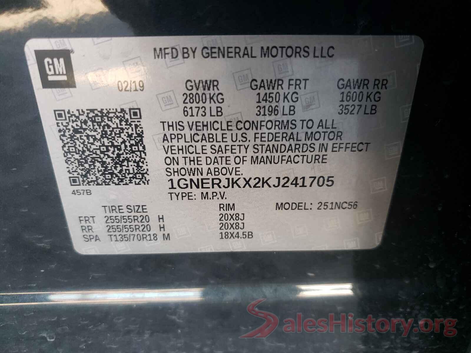 1GNERJKX2KJ241705 2019 CHEVROLET TRAVERSE