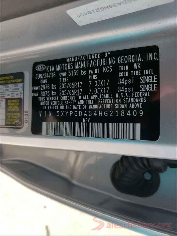 5XYPGDA34HG218409 2017 KIA SORENTO