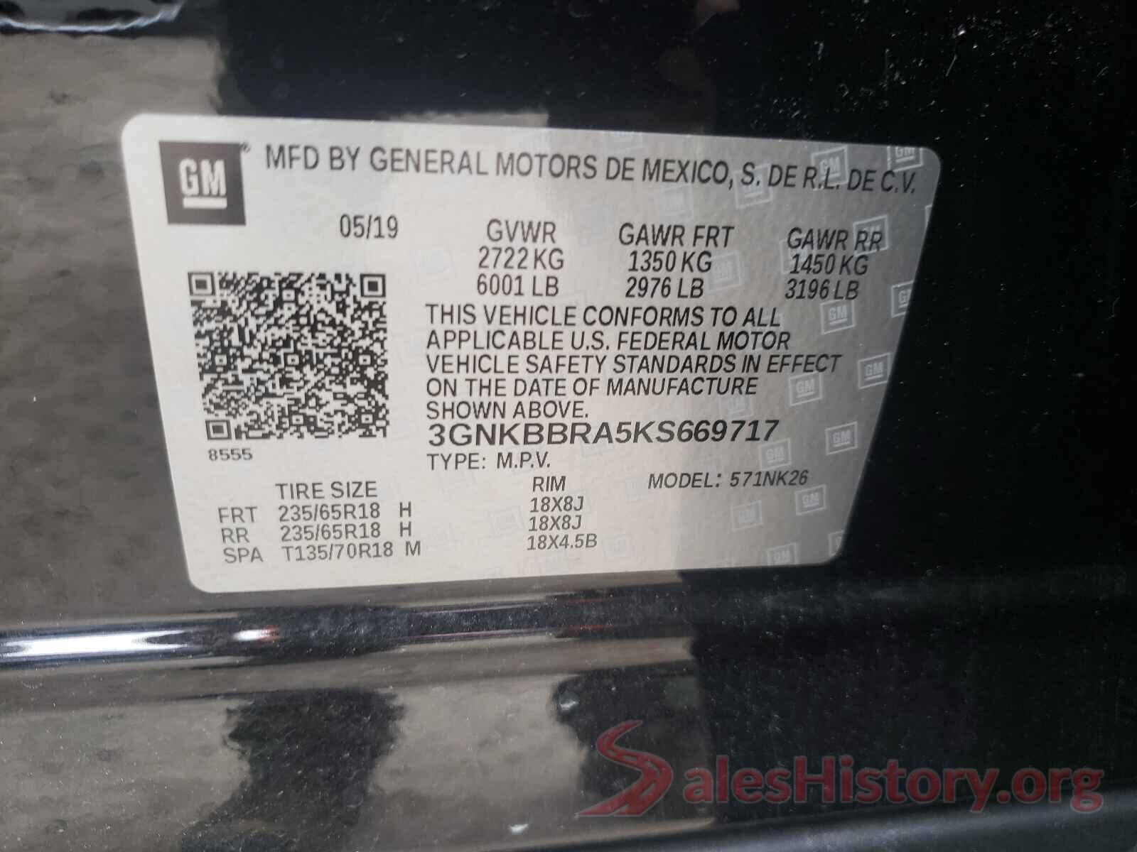 3GNKBBRA5KS669717 2019 CHEVROLET BLAZER