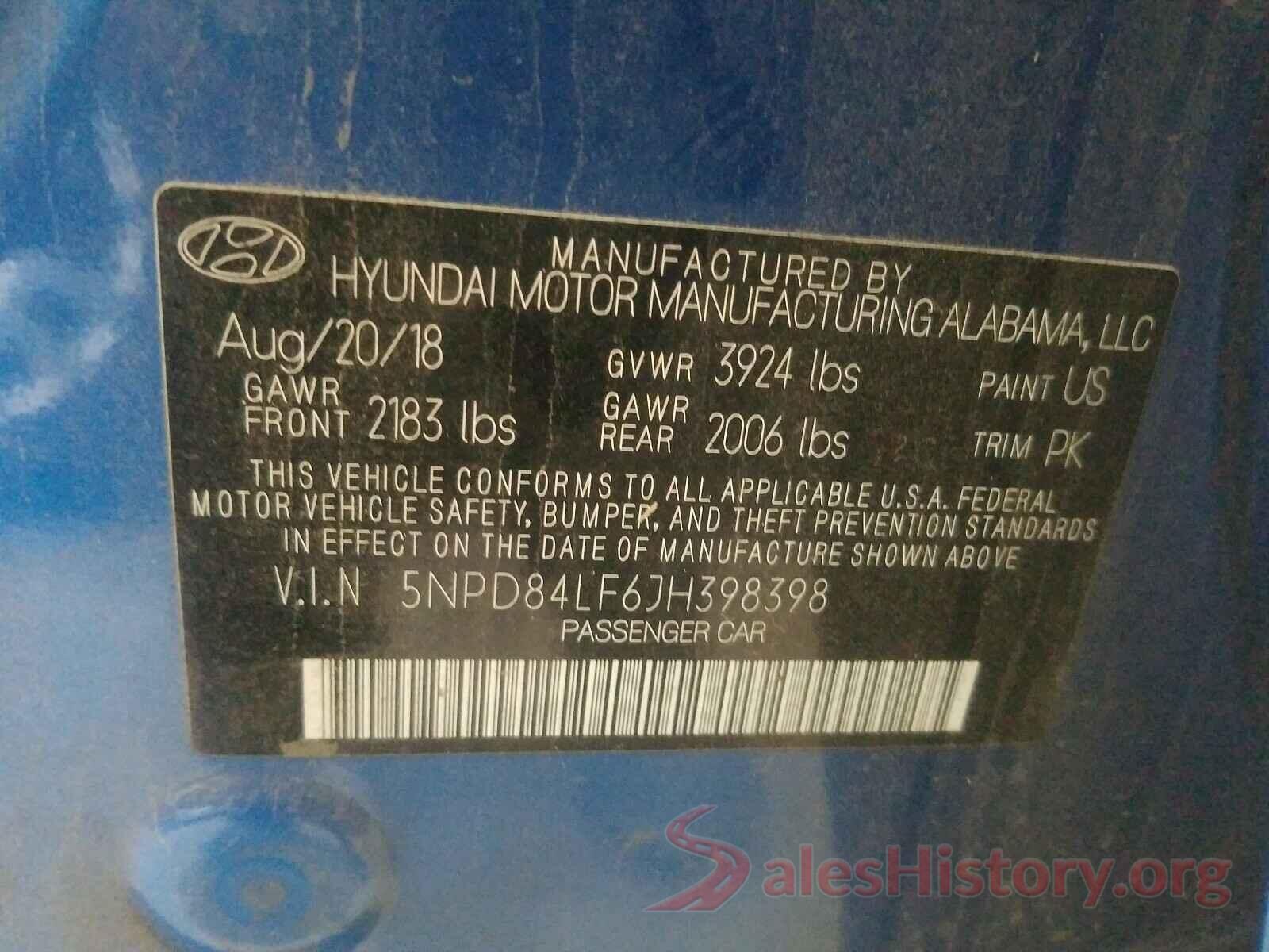 5NPD84LF6JH398398 2018 HYUNDAI ELANTRA