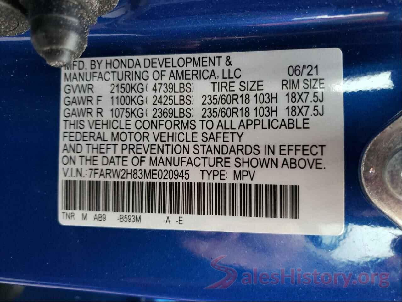 7FARW2H83ME020945 2021 HONDA CRV