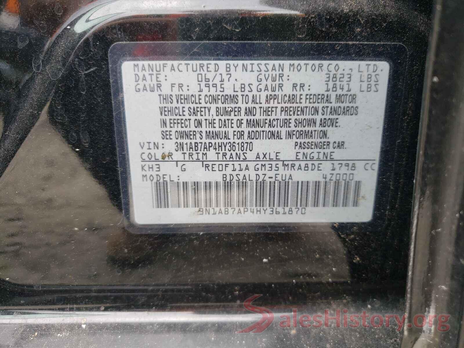 3N1AB7AP4HY361870 2017 NISSAN SENTRA