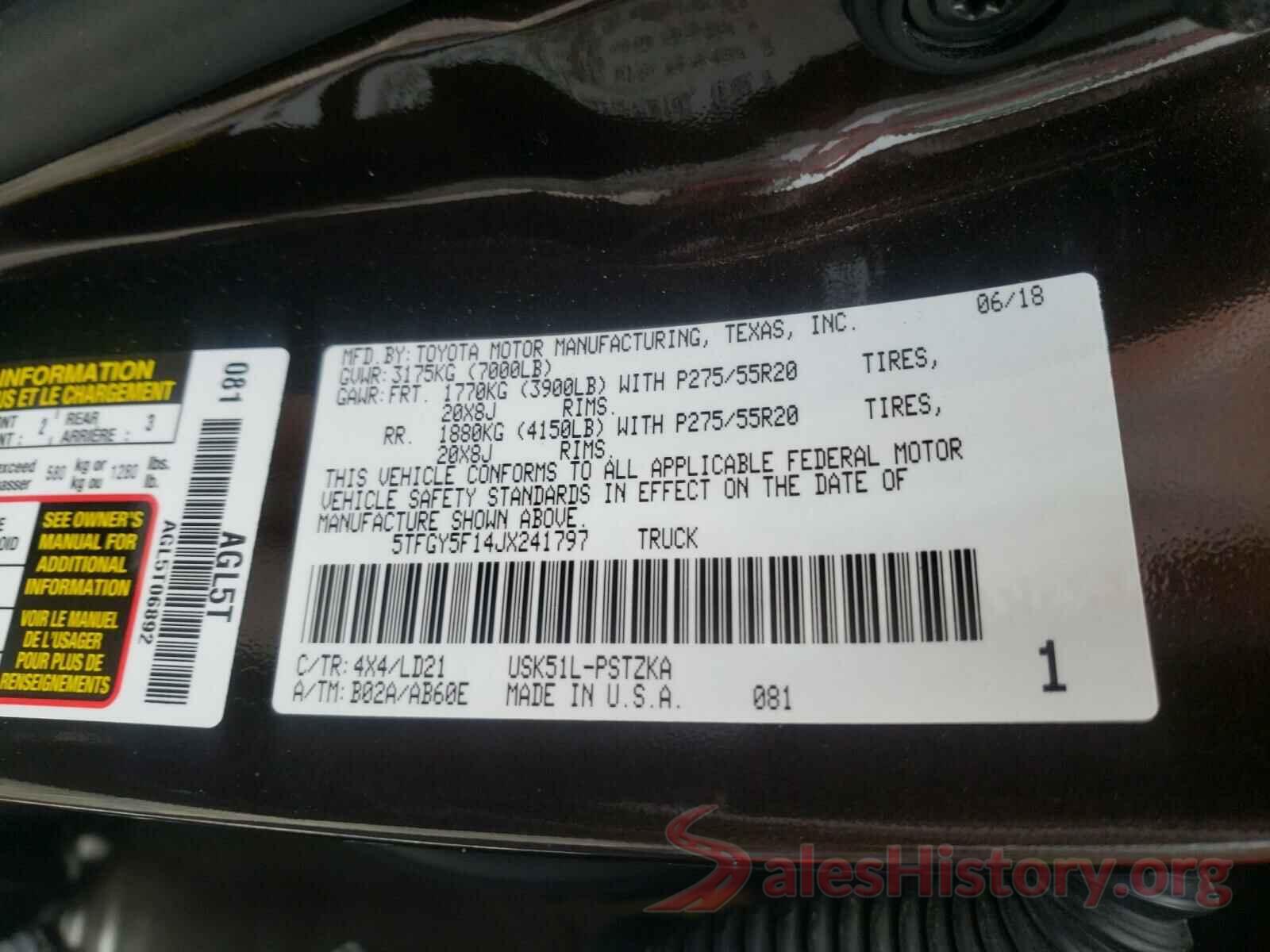 5TFGY5F14JX241797 2018 TOYOTA TUNDRA