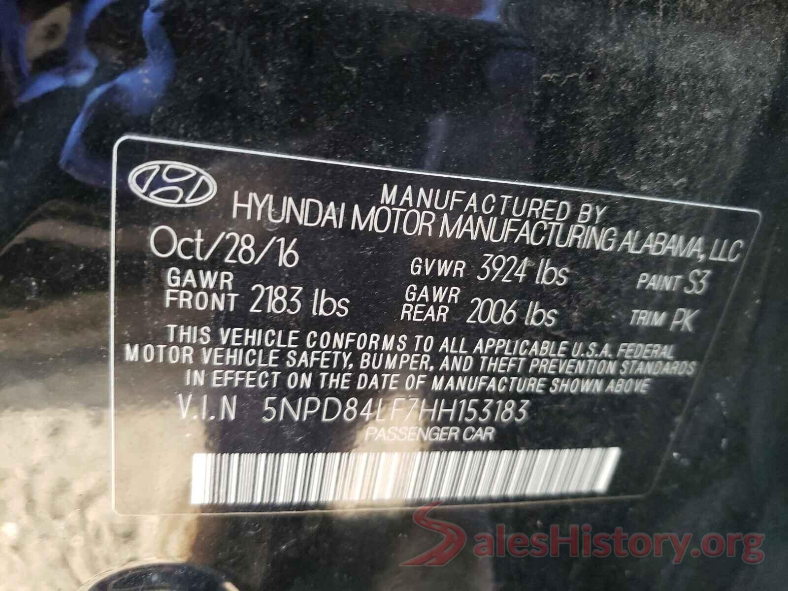 5NPD84LF7HH153183 2017 HYUNDAI ELANTRA