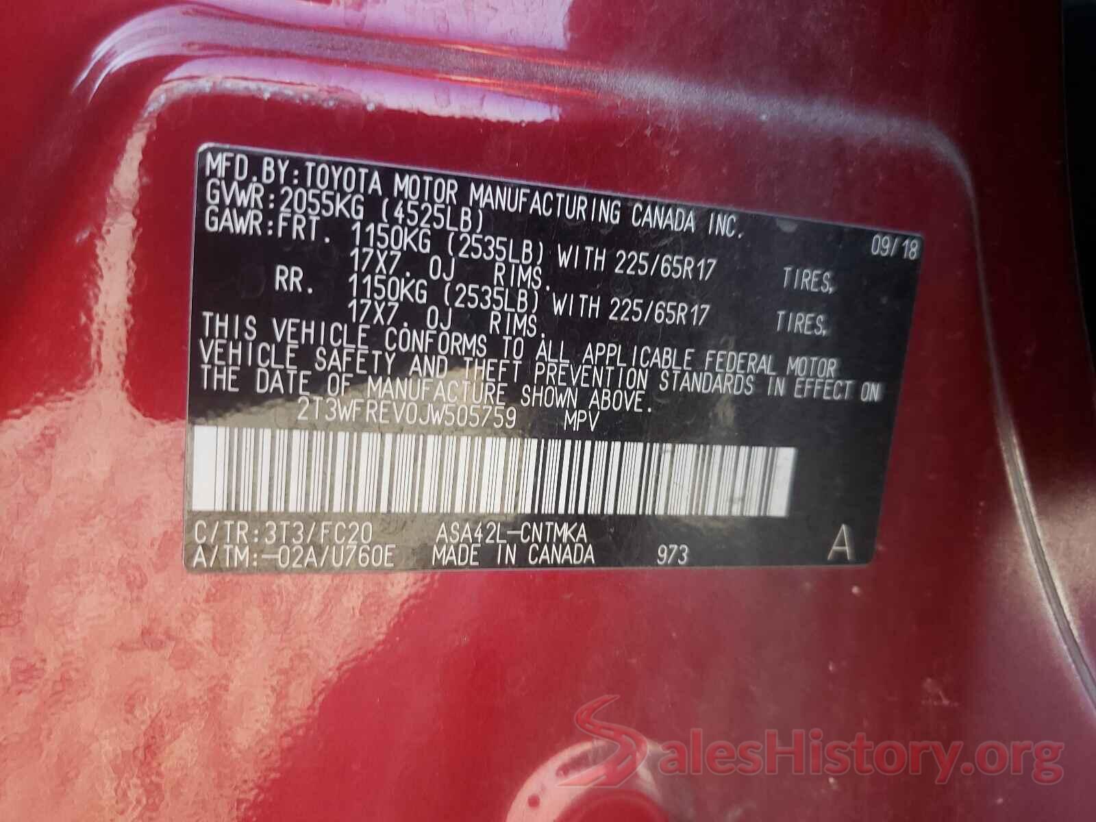 2T3WFREV0JW505759 2018 TOYOTA RAV4