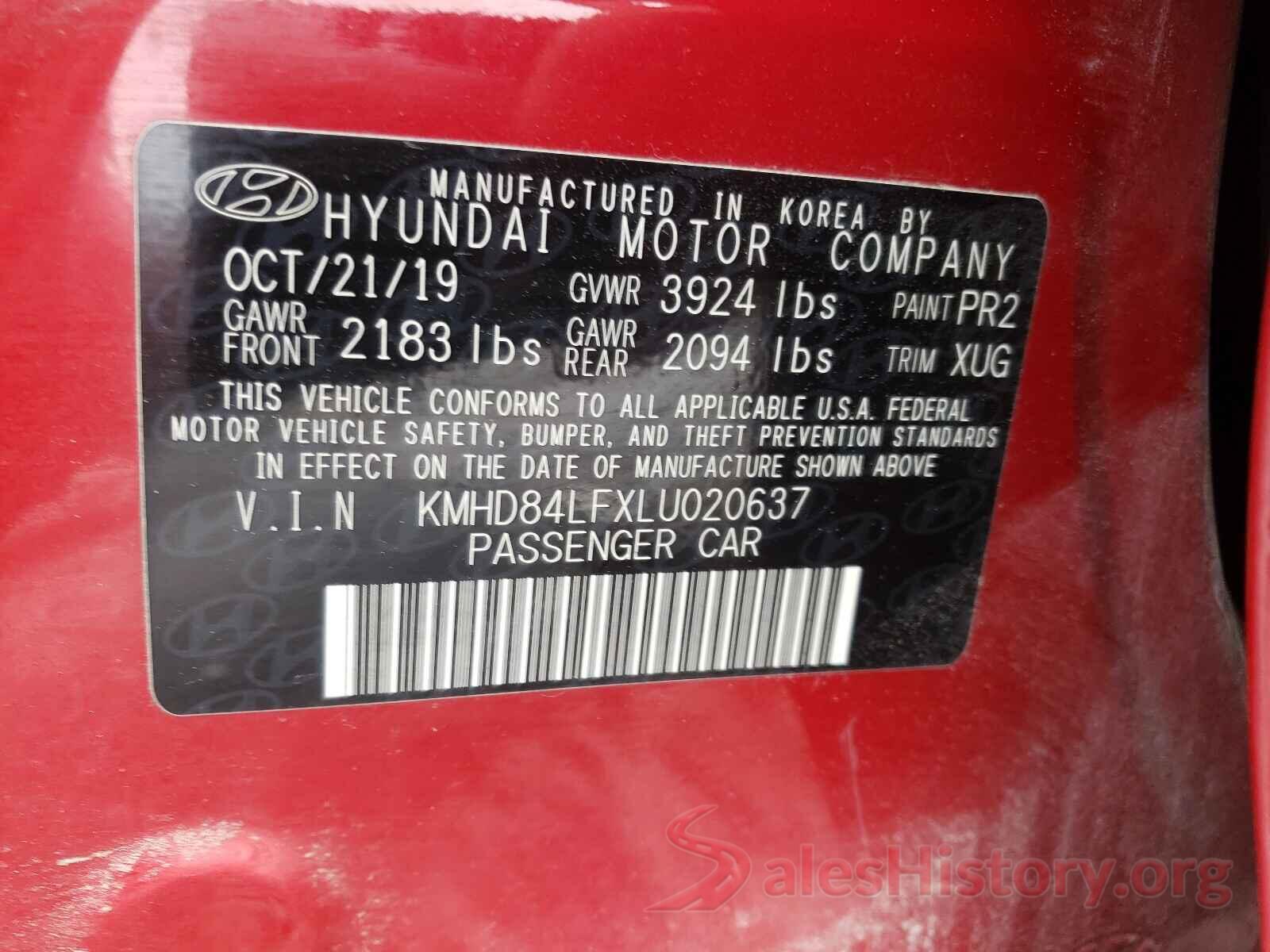 KMHD84LFXLU020637 2020 HYUNDAI ELANTRA