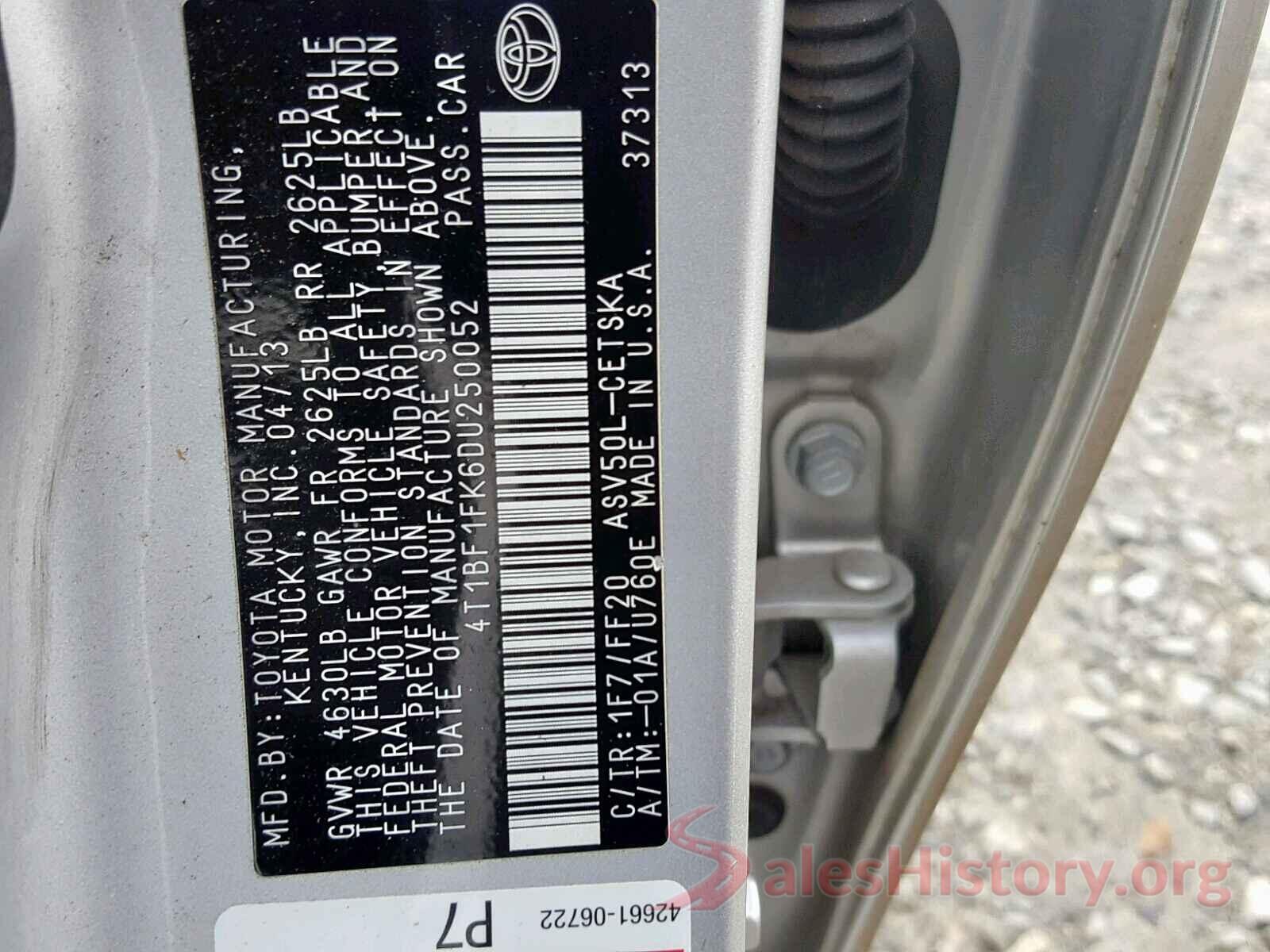 4T1BF1FK6DU250052 2013 TOYOTA CAMRY