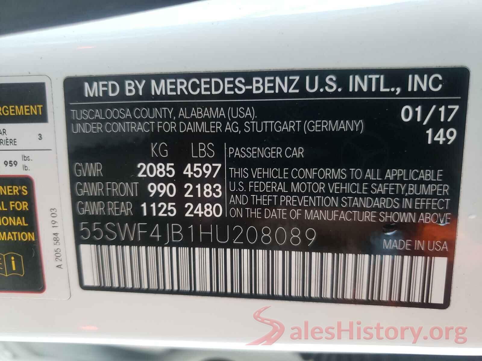 55SWF4JB1HU208089 2017 MERCEDES-BENZ C-CLASS