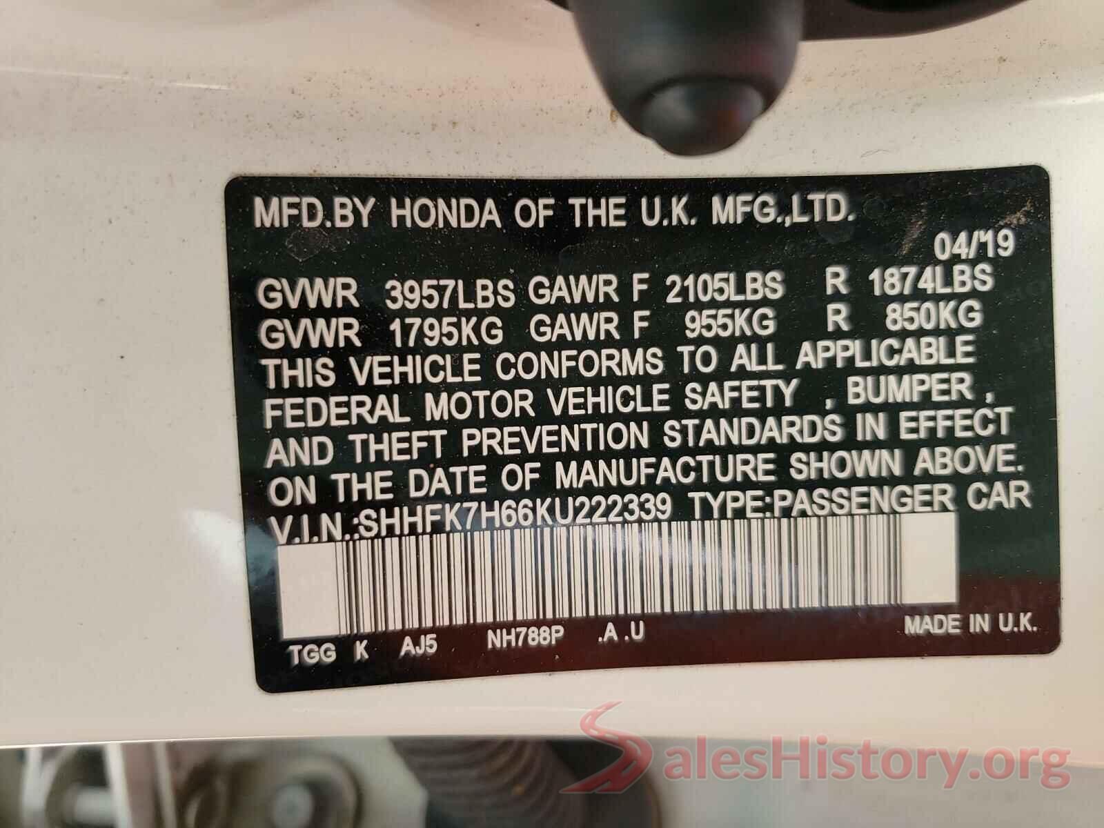 SHHFK7H66KU222339 2019 HONDA CIVIC