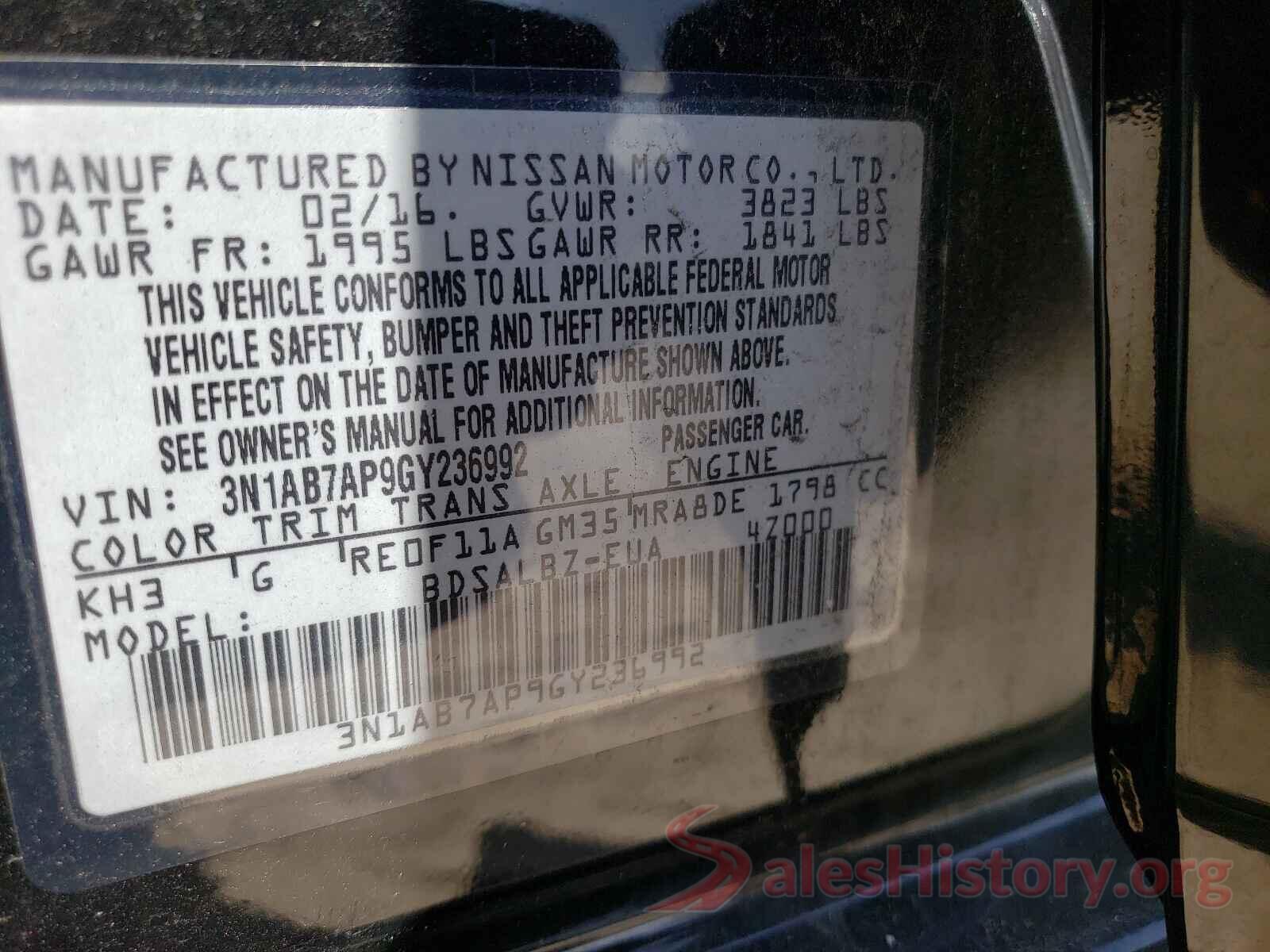 3N1AB7AP9GY236992 2016 NISSAN SENTRA