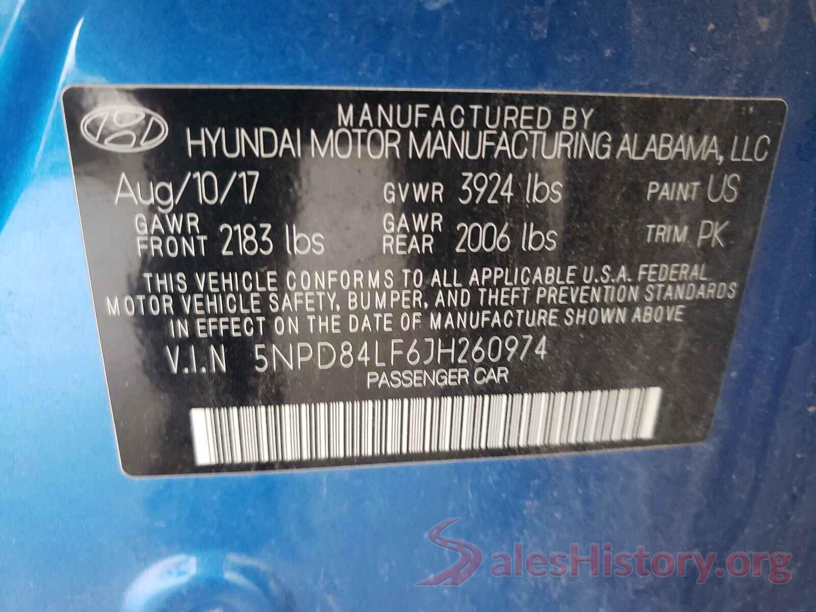 5NPD84LF6JH260974 2018 HYUNDAI ELANTRA