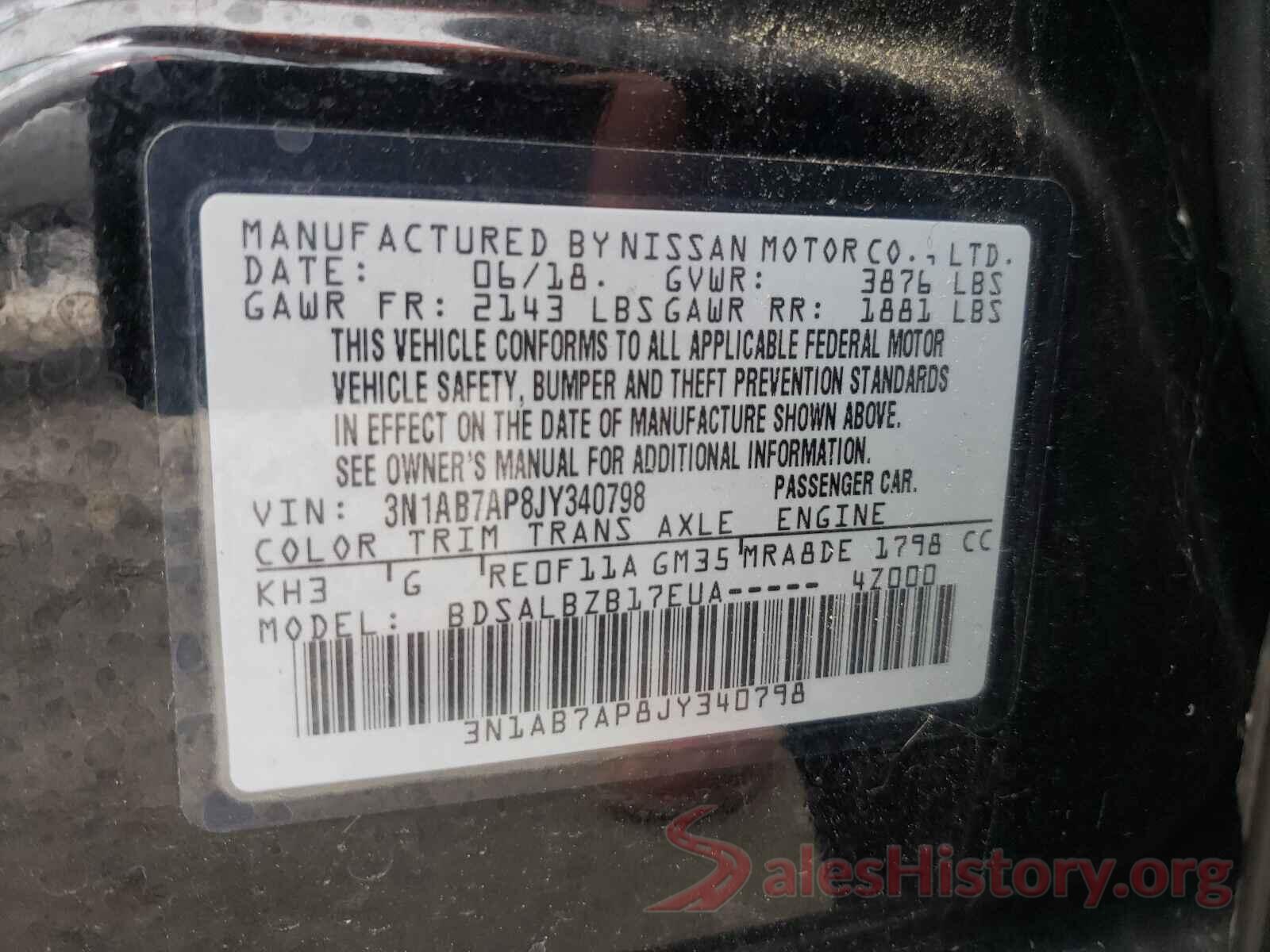 3N1AB7AP8JY340798 2018 NISSAN SENTRA