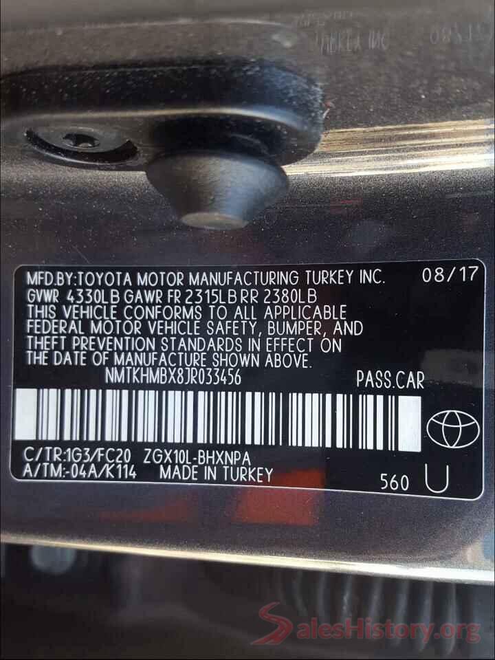 NMTKHMBX8JR033456 2018 TOYOTA C-HR