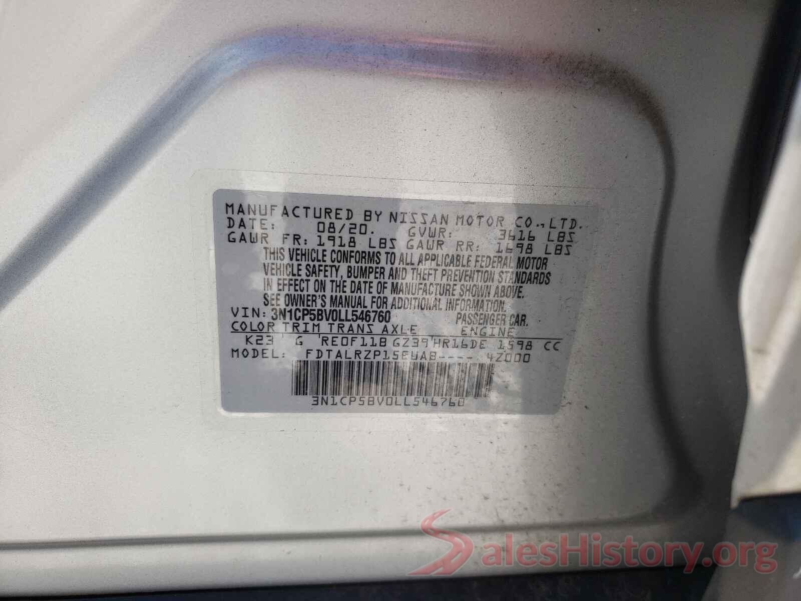 3N1CP5BV0LL546760 2020 NISSAN KICKS