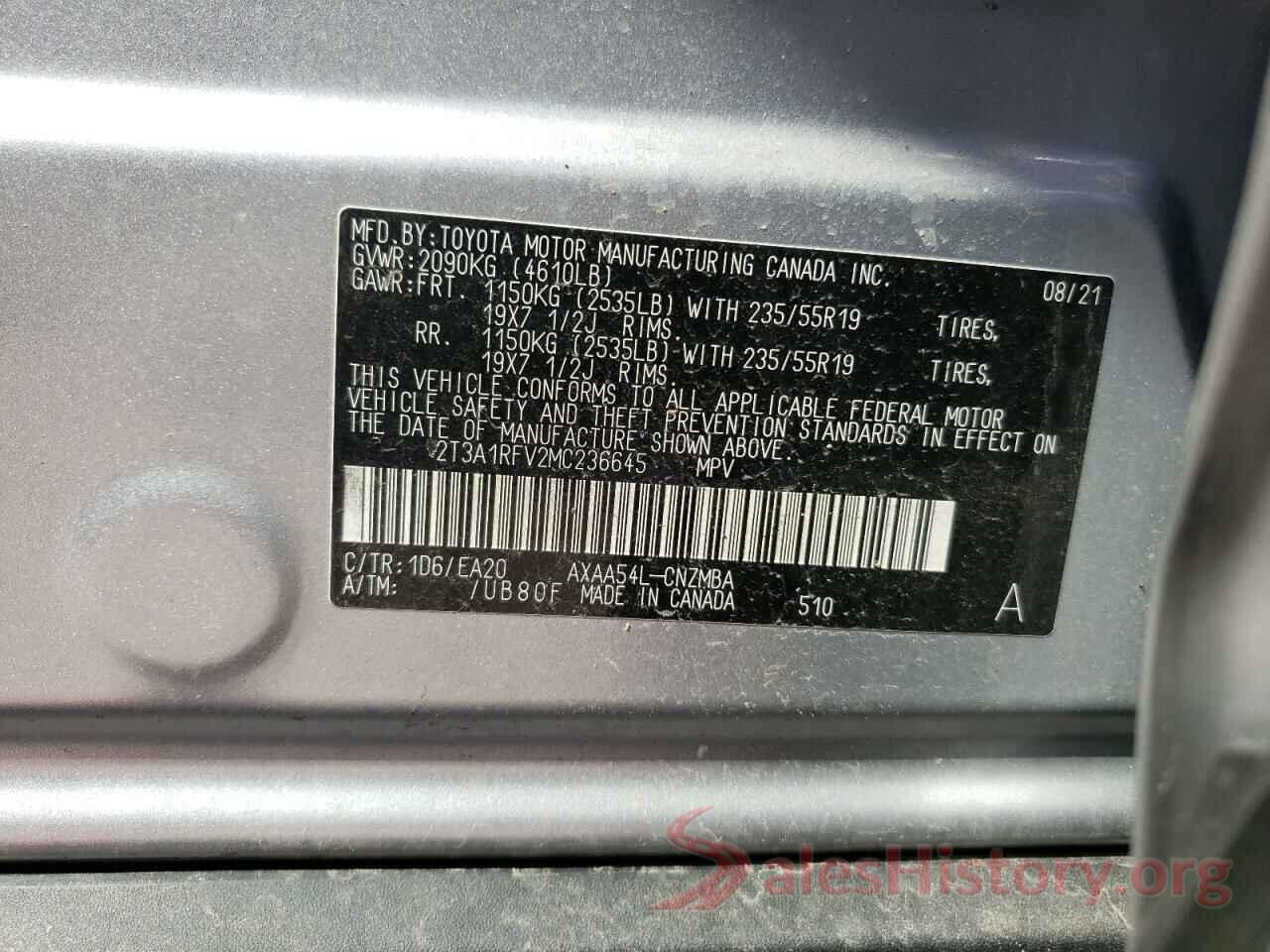 2T3A1RFV2MC236645 2021 TOYOTA RAV4