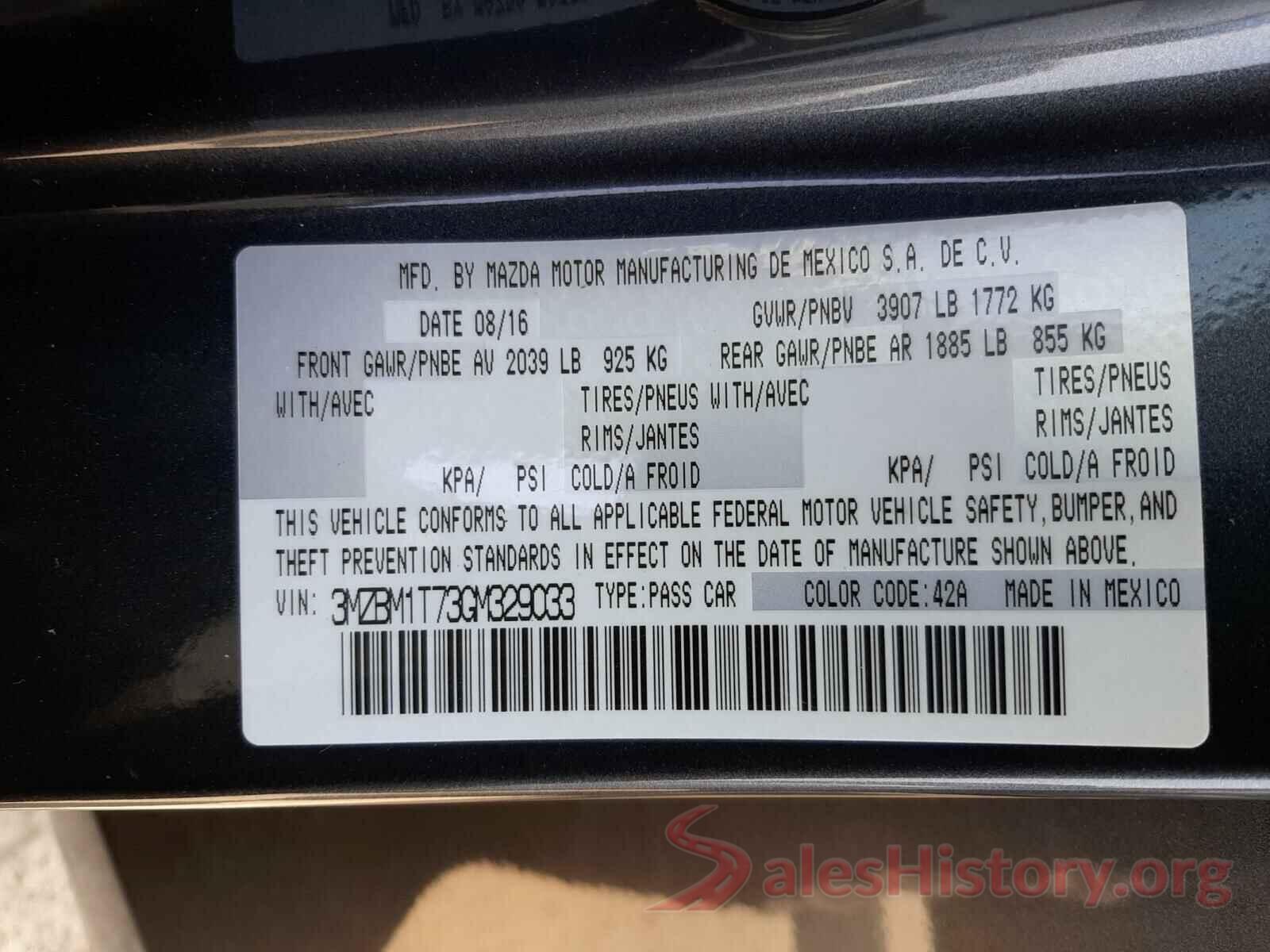 3MZBM1T73GM329033 2016 MAZDA 3