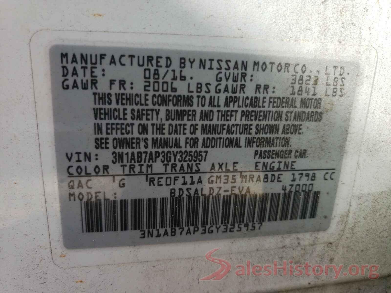 3N1AB7AP3GY325957 2016 NISSAN SENTRA