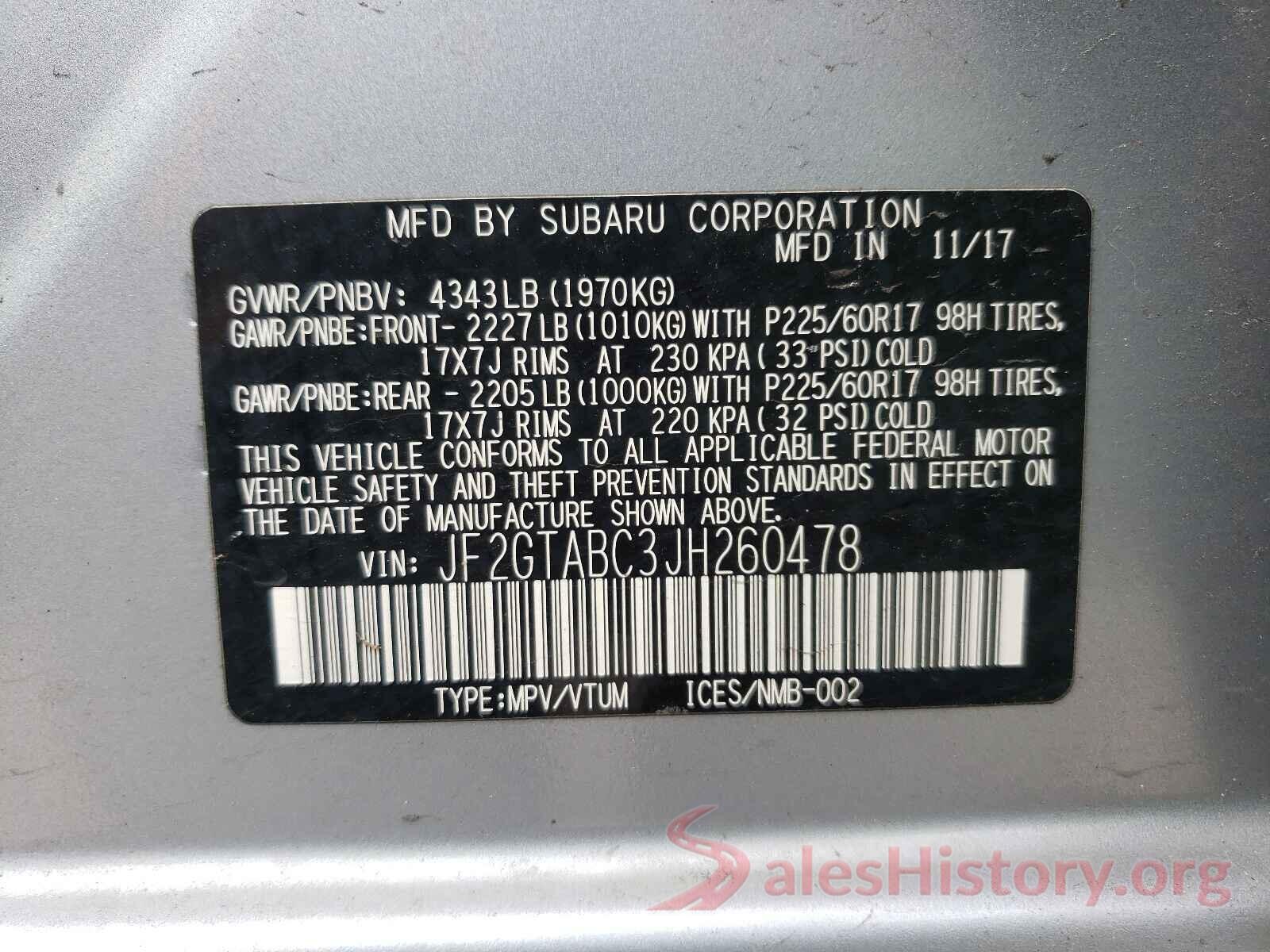 JF2GTABC3JH260478 2018 SUBARU CROSSTREK