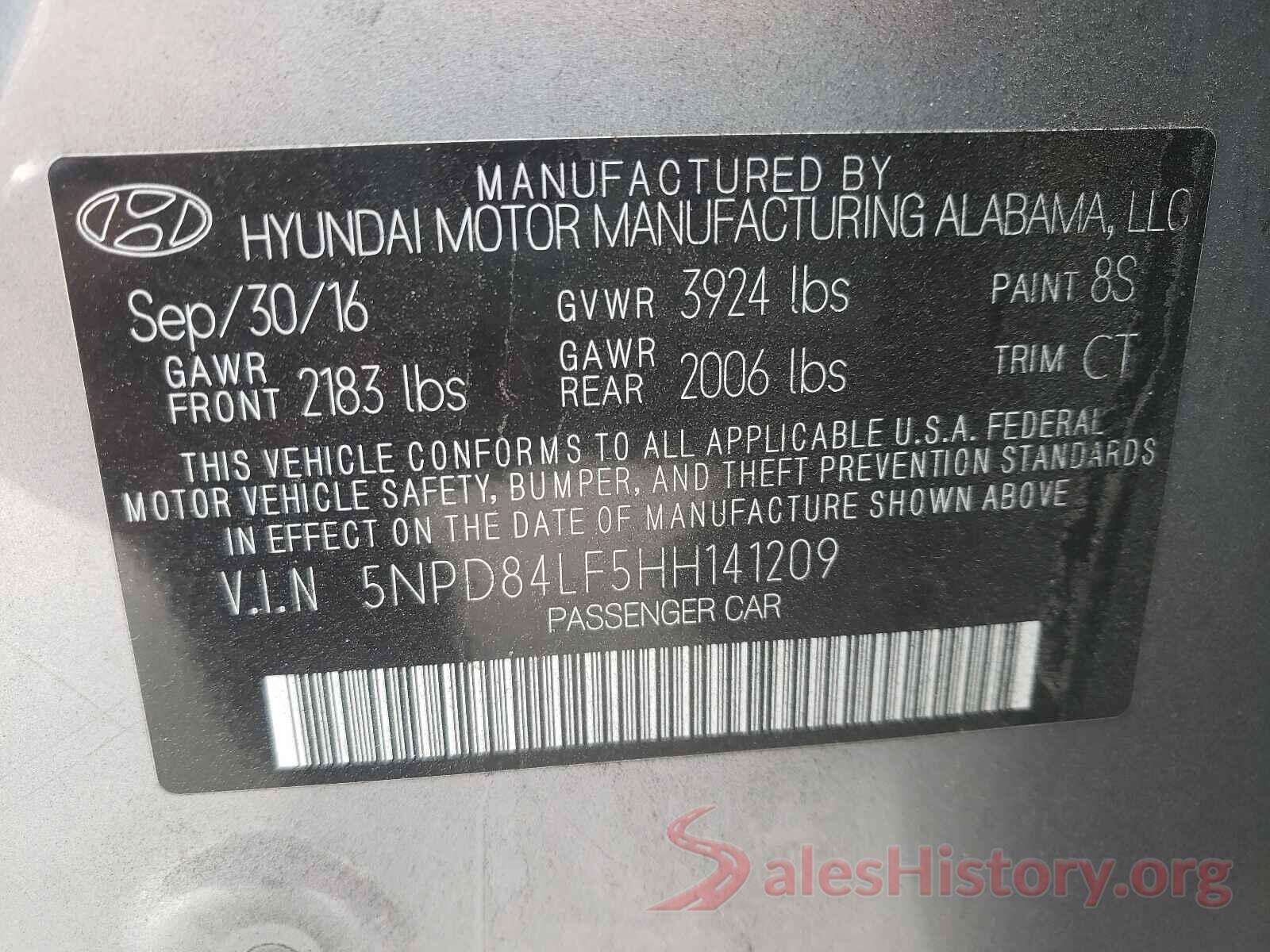 5NPD84LF5HH141209 2017 HYUNDAI ELANTRA