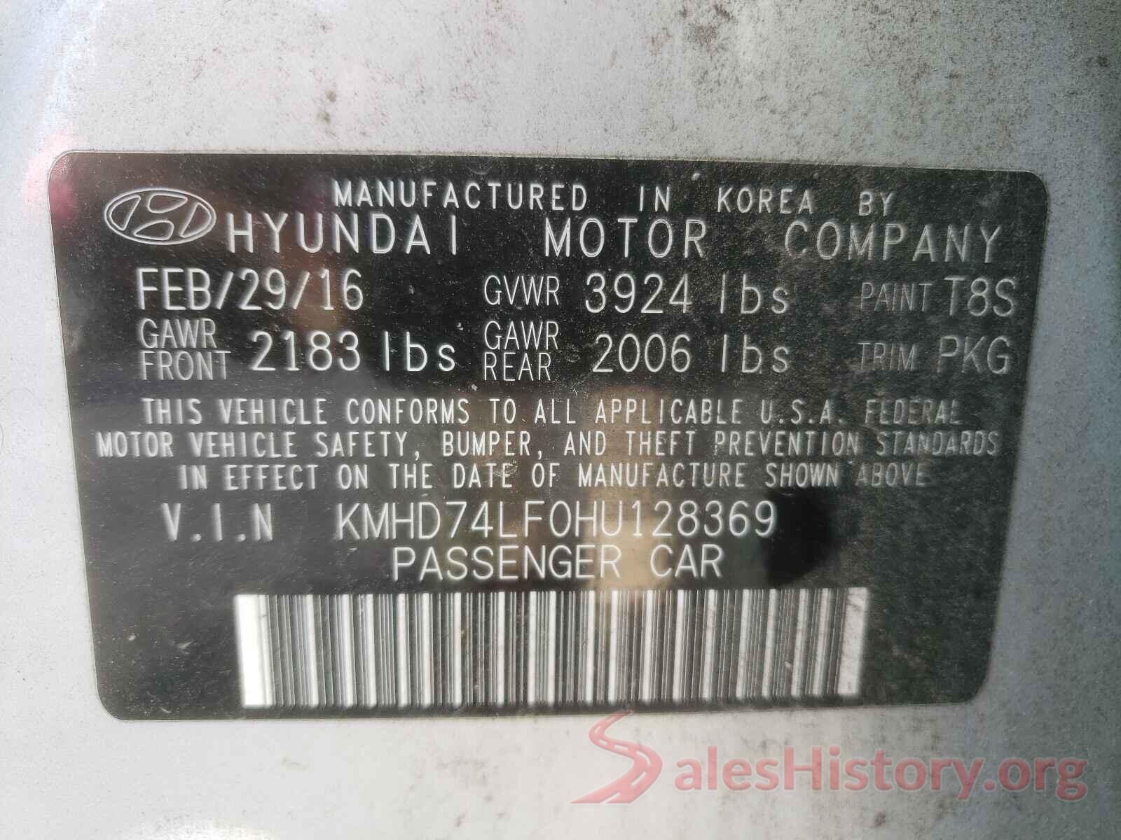 KMHD74LF0HU128369 2017 HYUNDAI ELANTRA