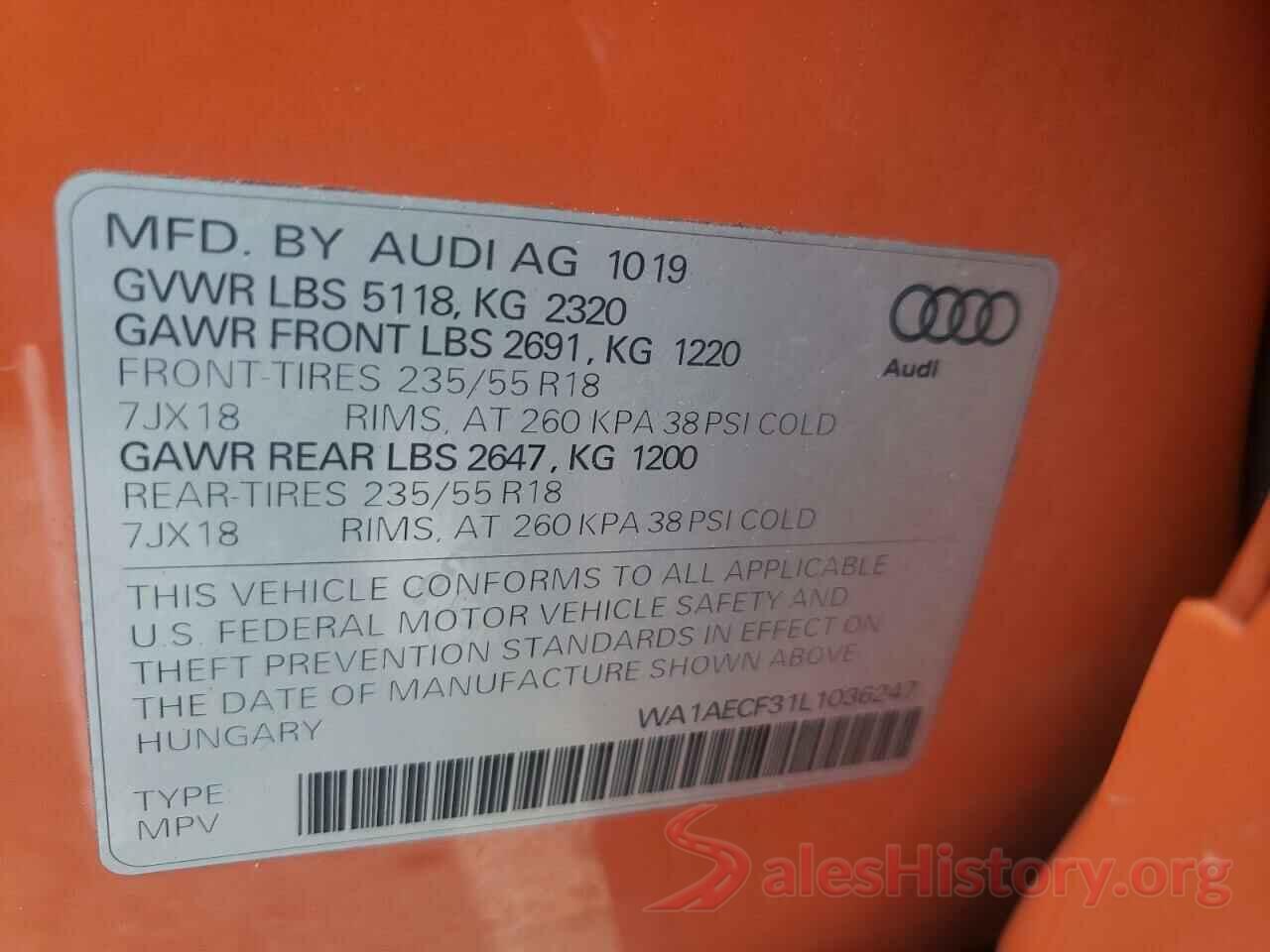 WA1AECF31L1036247 2020 AUDI Q3