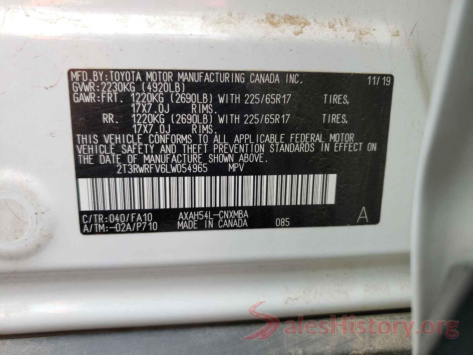 2T3RWRFV6LW054965 2020 TOYOTA RAV4