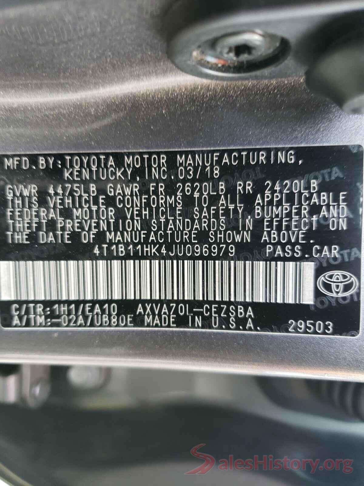 4T1B11HK4JU096979 2018 TOYOTA CAMRY