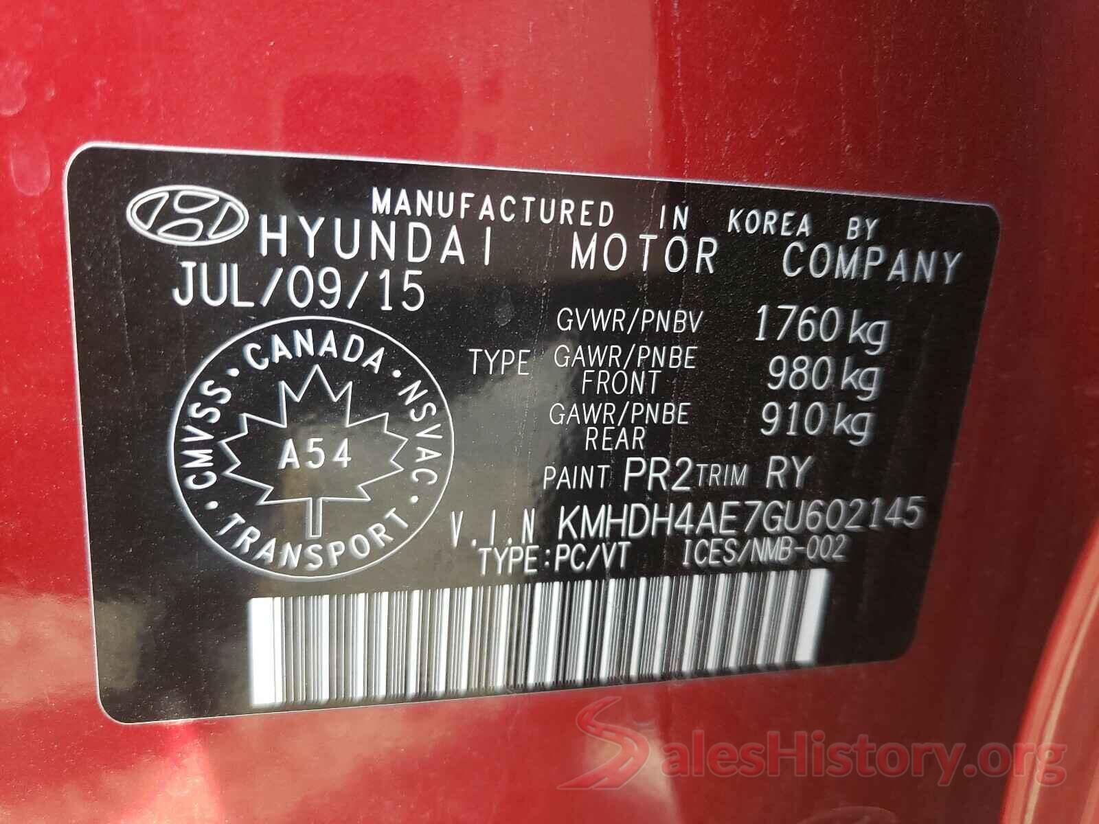 KMHDH4AE7GU602145 2016 HYUNDAI ELANTRA