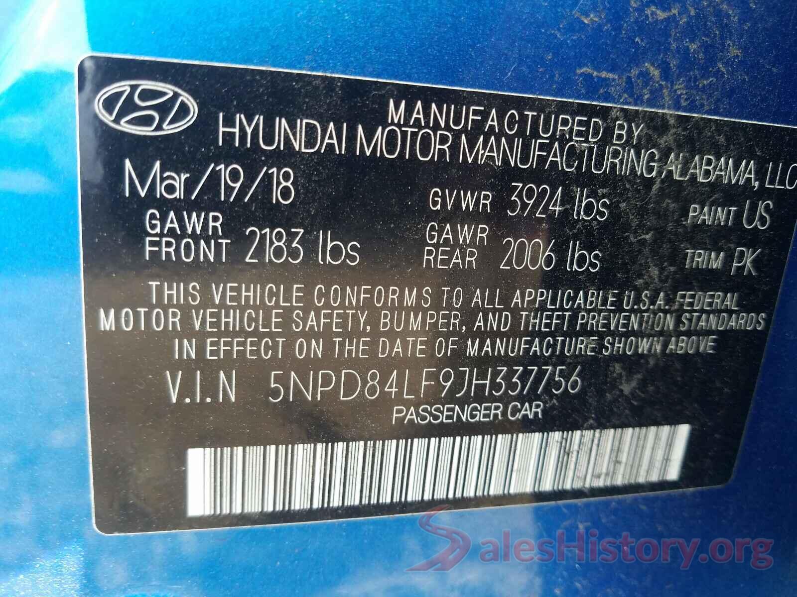 5NPD84LF9JH337756 2018 HYUNDAI ELANTRA