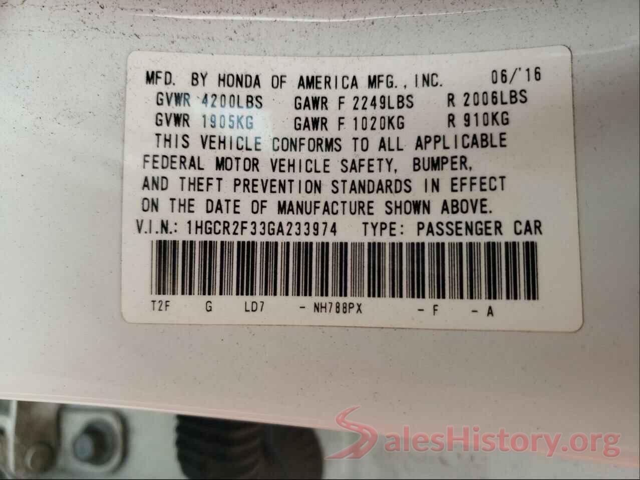 1HGCR2F33GA233974 2016 HONDA ACCORD