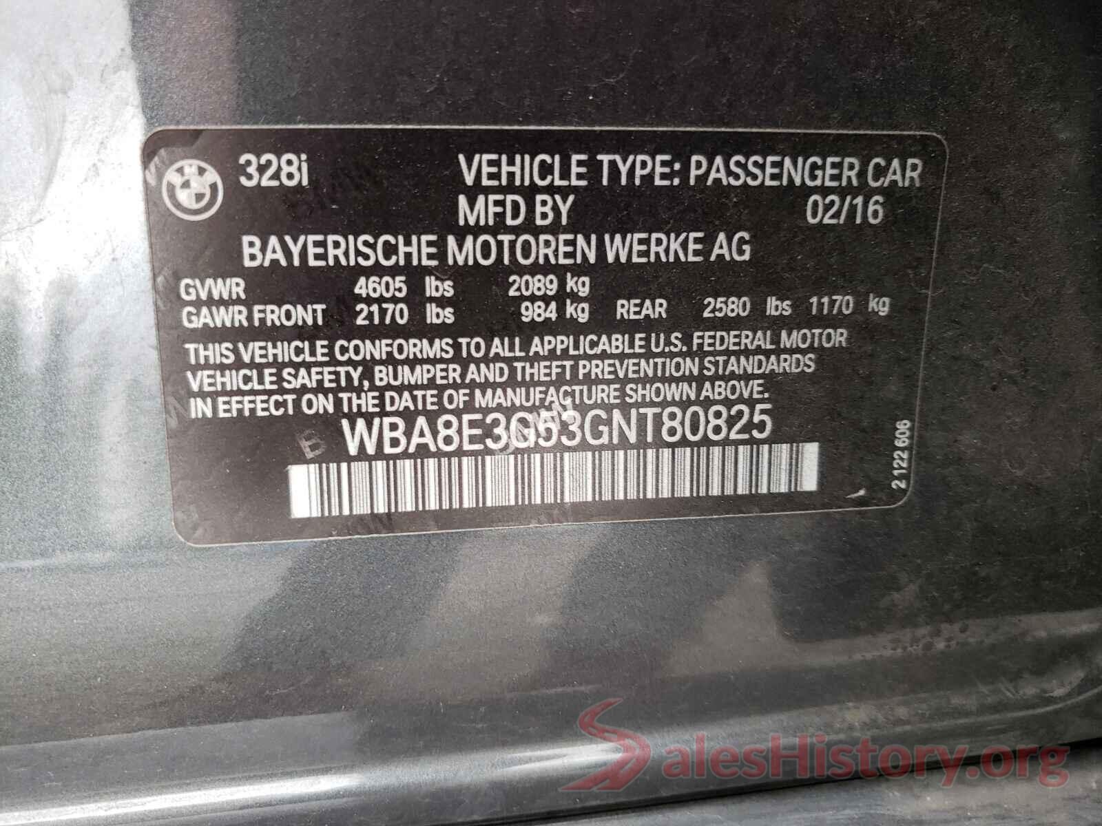 WBA8E3G53GNT80825 2016 BMW 3 SERIES