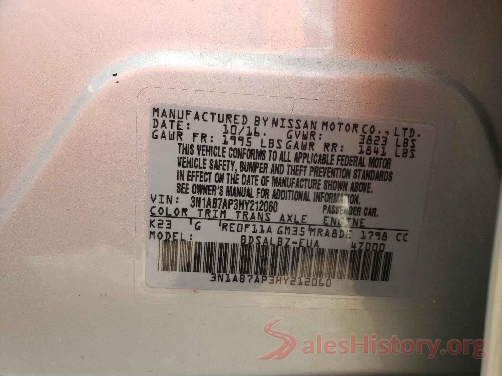 3N1AB7AP3HY212060 2017 NISSAN SENTRA