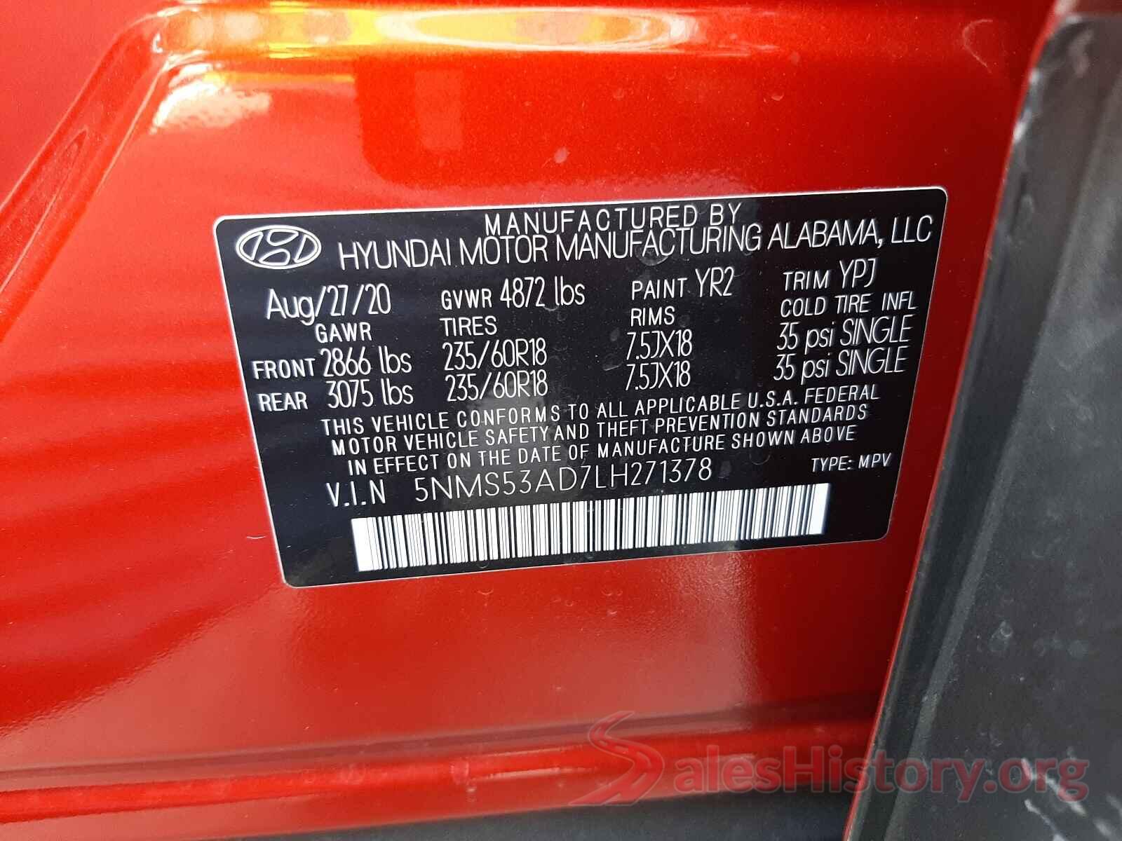 5NMS53AD7LH271378 2020 HYUNDAI SANTA FE