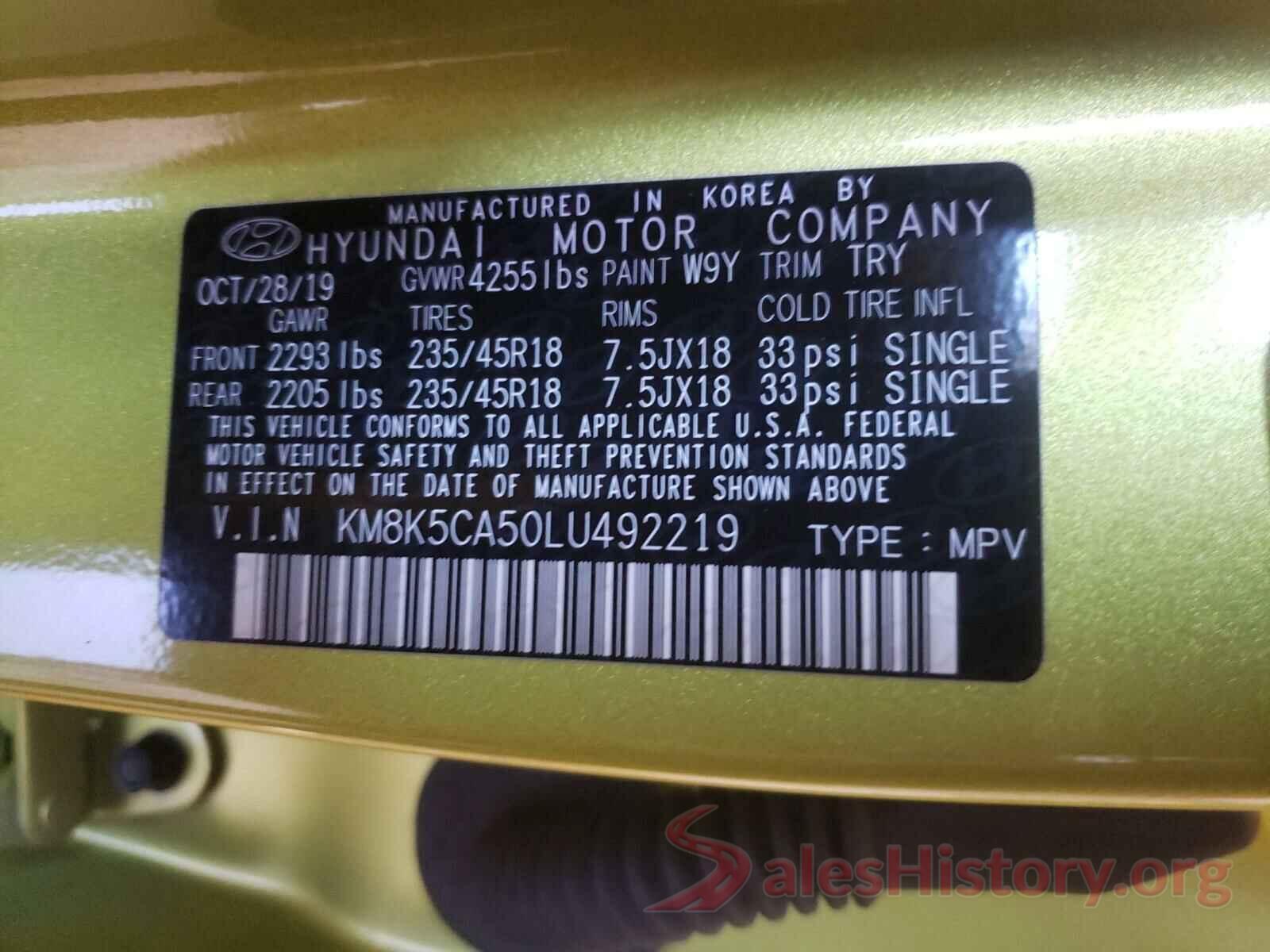 KM8K5CA50LU492219 2020 HYUNDAI KONA