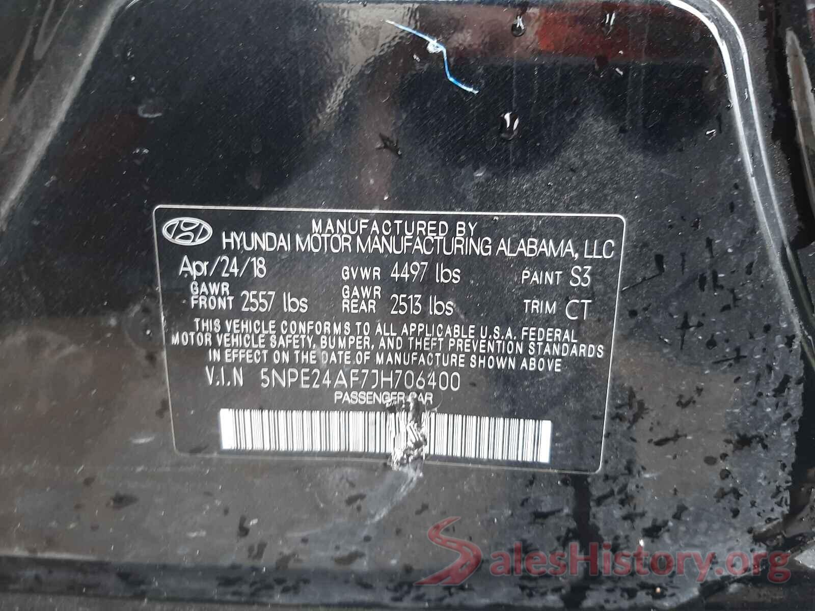 5NPE24AF7JH706400 2018 HYUNDAI SONATA