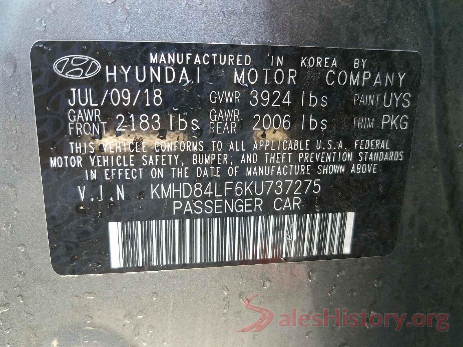 KMHD84LF6KU737275 2019 HYUNDAI ELANTRA