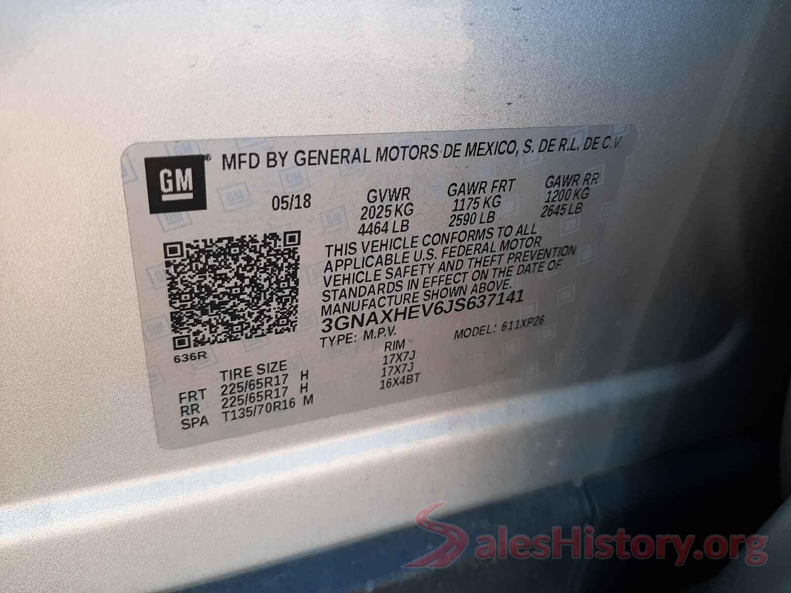 3GNAXHEV6JS637141 2018 CHEVROLET EQUINOX