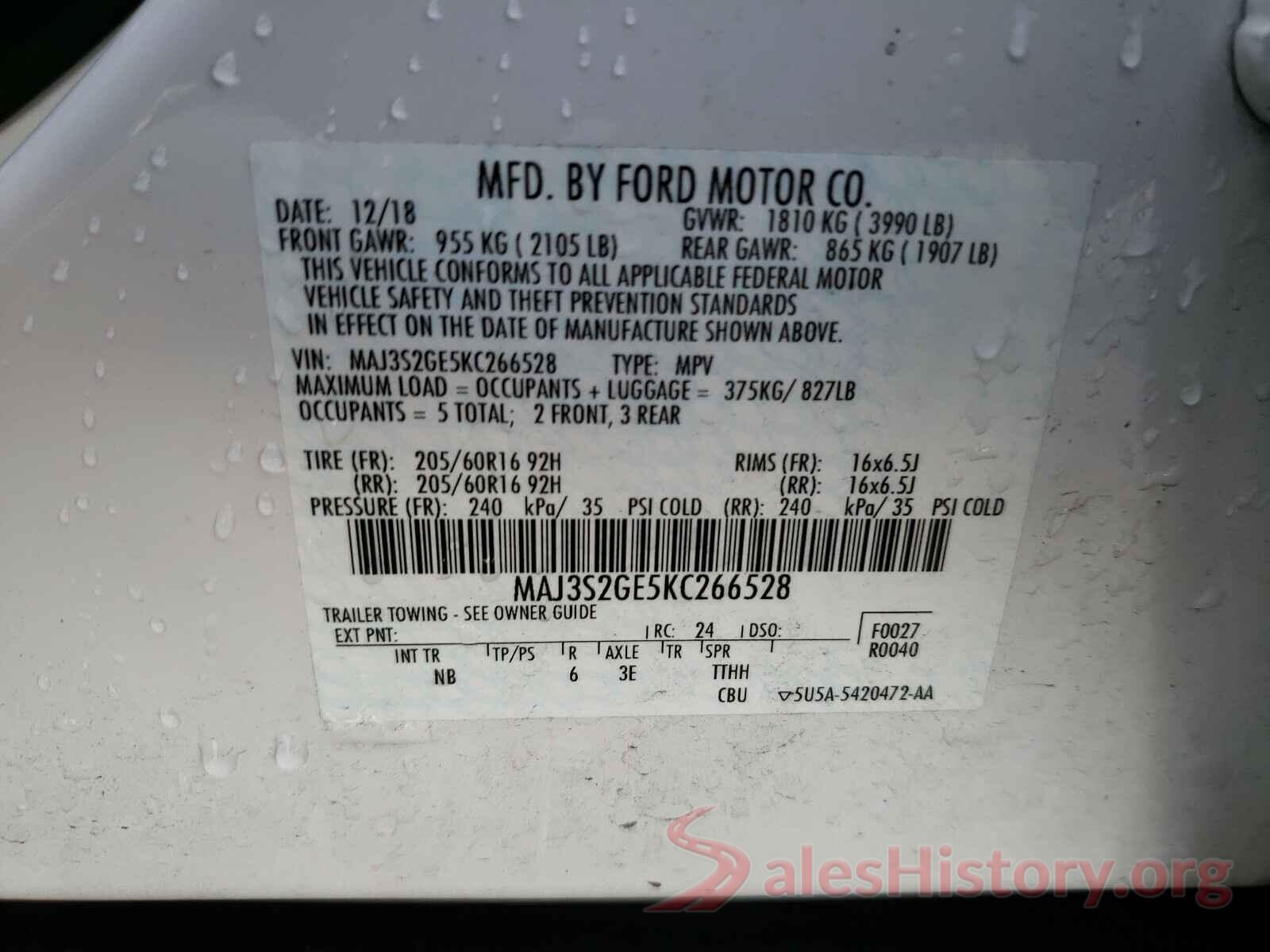 MAJ3S2GE5KC266528 2019 FORD ALL OTHER